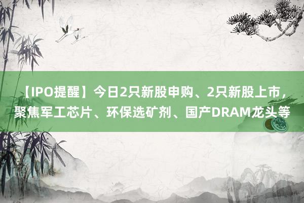 【IPO提醒】今日2只新股申购、2只新股上市，聚焦军工芯片、环保选矿剂、国产DRAM龙头等