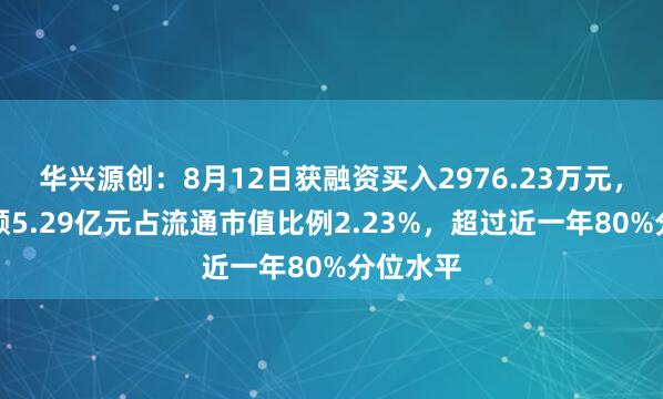 华兴源创：8月12日获融资买入2976.23万元，融资余额5.29亿元占流通市值比例2.23%，超过近一年80%分位水平