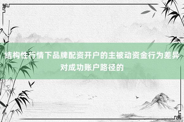 结构性行情下品牌配资开户的主被动资金行为差异对成功账户路径的