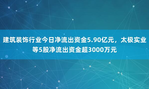 建筑装饰行业今日净流出资金5.90亿元，太极实业等5股净流出资金超3000万元