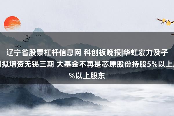 辽宁省股票杠杆信息网 科创板晚报|华虹宏力及子公司拟增资无锡三期 大基金不再是芯原股份持股5%以上股东