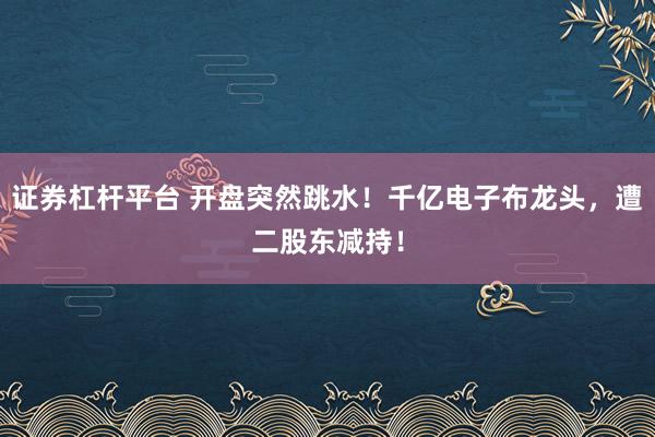 证券杠杆平台 开盘突然跳水！千亿电子布龙头，遭二股东减持！